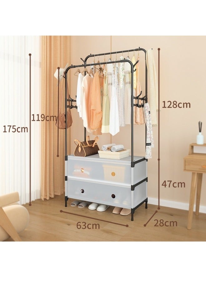 Happy Home Double Clothes Rack with Storage Shelves 63×28×175 cm – Sturdy and Modern Stand for Hanging Clothes, Coats, Dresses, Scarves, and Bags with Bottom Shelves for Shoes and Accessories, Practical Design Ideal for Organizing Bedrooms, Small Rooms, Hallways, or Apartments, Maximizing Space and Keeping Everything Neat-Black - Image 2